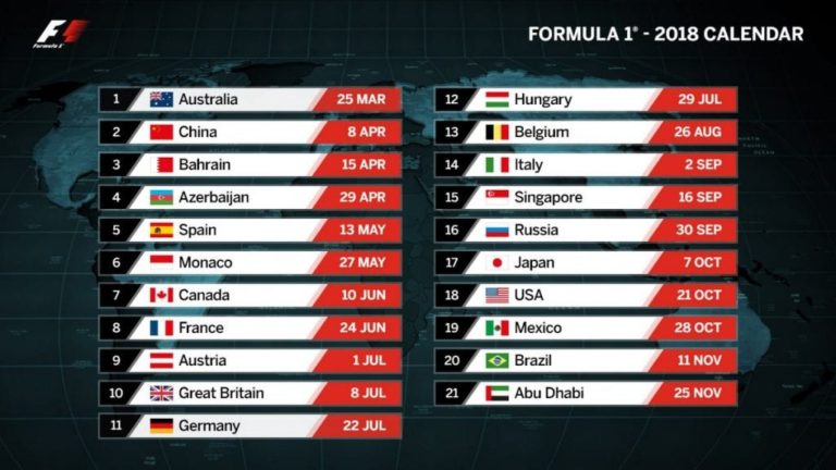 Календар формули 1 на 2018 рік